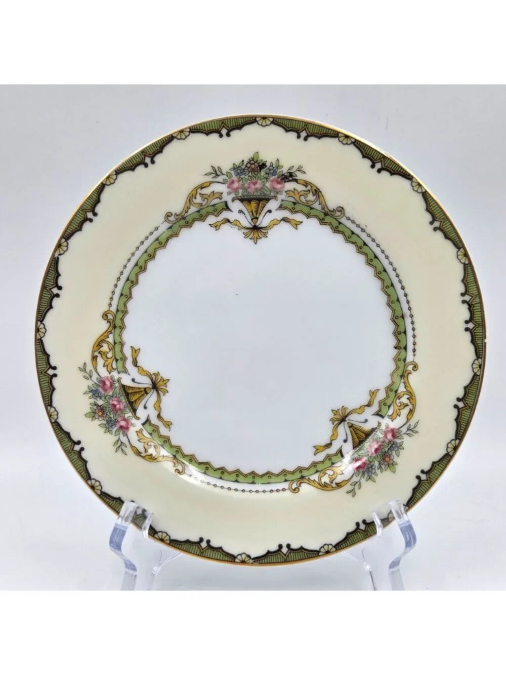 Noritake Penelope Set of 2 Bread and Butter Plates Green Pink Roses Gold Trim